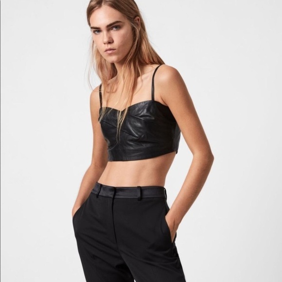 ALL SAINTS Orla Leather Crop Top (12) - Picture 3 of 10